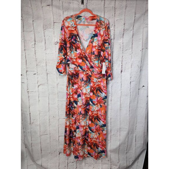 Soft Surrounding Dress Floral Jardin Faux Wrap Maxi‎ 3/4 Sleeve Plus size 3X NWT - Picture 2 of 11